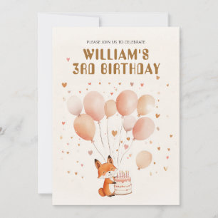 Personalised Whimsical Fox and Balloons Birthday  Invitation