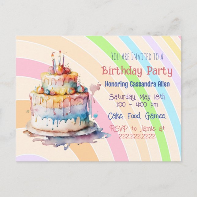 Personalised Whimsical Girl's Birthday Invites Postcard (Front)