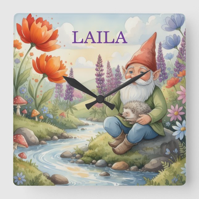 Personalised whimsical gnome wall clock (Front)