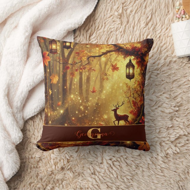 Personalised Whimsical Golden Autumnal Woodland Cushion (Blanket)