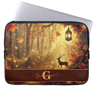 Personalised Whimsical Golden Autumnal Woodland Laptop Sleeve