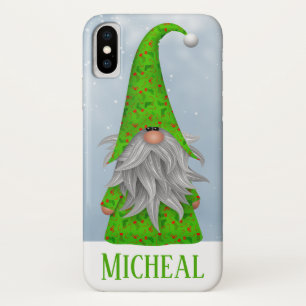 Personalised Whimsical Green Holiday Gnome iPhone X Case