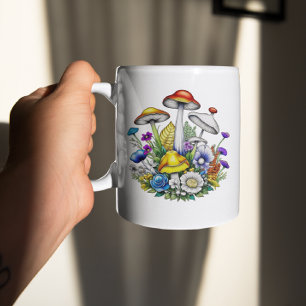 Personalised Whimsical Magical Mushrooms Flowers Coffee Mug