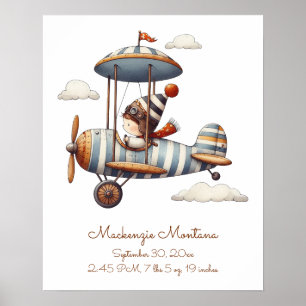 Personalised Whimsical Nursery Art Child and Plane Poster