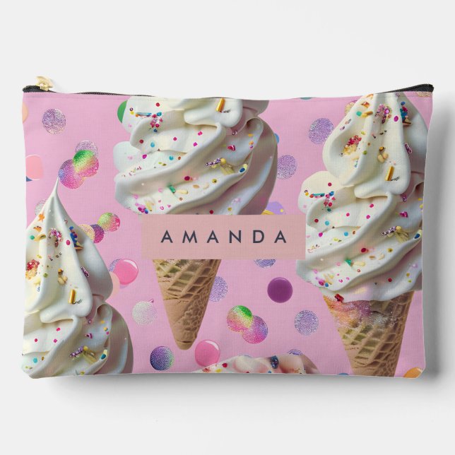 Personalised  Whimsical Pastel Ice Cream Dream  Accessory Pouch (Front)