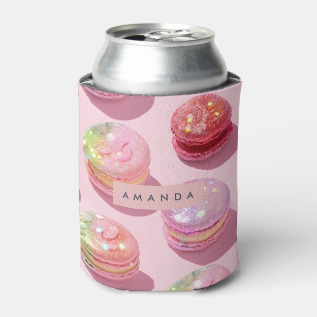 Personalised Whimsical Pastel Macaron Sparkle Can Cooler (Can Front)