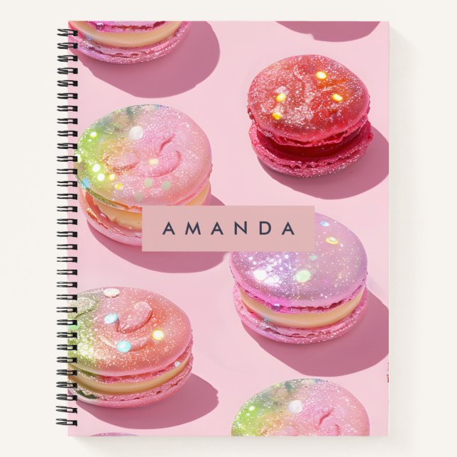 Personalised Whimsical Pastel Macaron Sparkle Notebook (Front)
