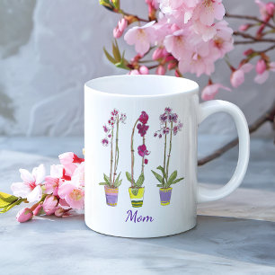 Personalised Whimsical Potted Purple Orchids  Coffee Mug