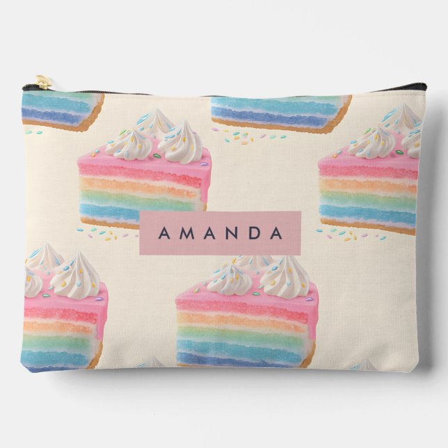 Personalised Whimsical Rainbow Cake Pattern Accessory Pouch (Front)
