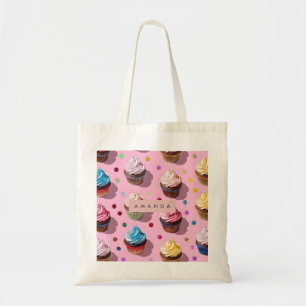 Personalised Whimsical Rainbow Cupcake Confetti Tote Bag