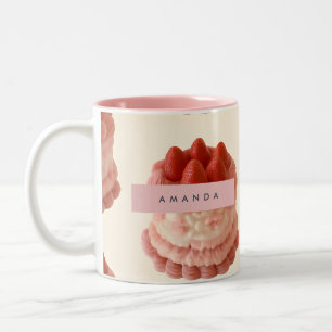 Personalised Whimsical Strawberry Cake Pattern Two-Tone Coffee Mug