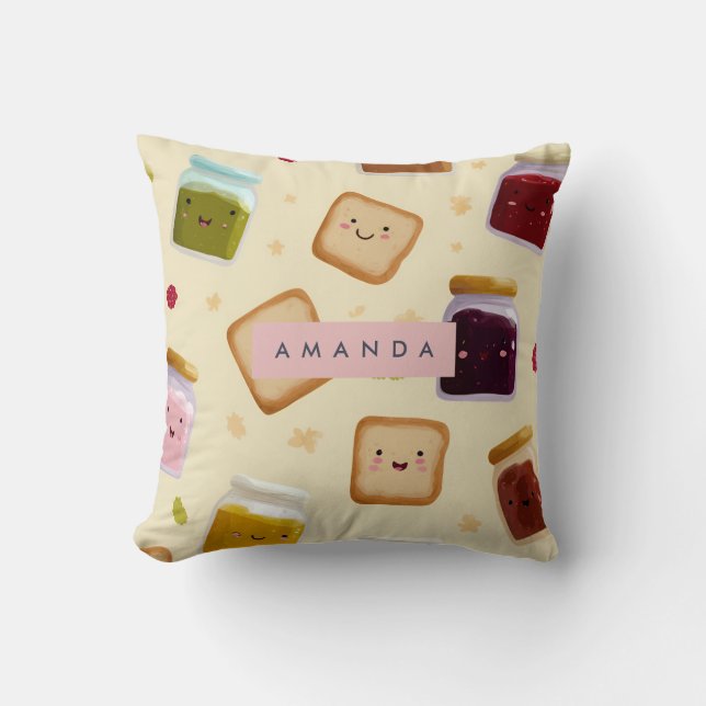 Personalised Whimsical Toast & Jam Pattern Cushion (Front)