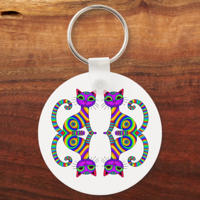 Personalised Whimsical Very Cool Cat Art Key Ring (Front)