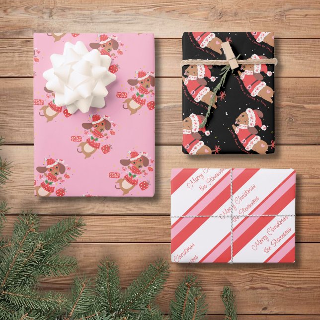 Personalised Whimsical Wiener Dog Holiday Wrapping Paper Sheet (Creator Uploaded)