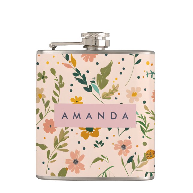 Personalised Whimsical Wildflower Meadow Hip Flask (Front)