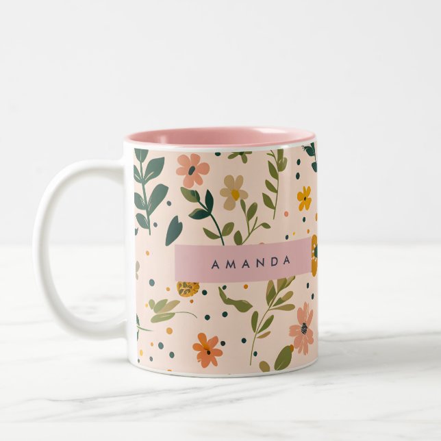 Personalised Whimsical Wildflower Meadow Two-Tone Coffee Mug (Left)