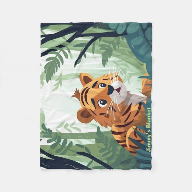 Personalised Whimsical Woodland Baby Tiger  Fleece Blanket (Front)