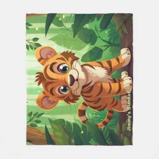 Personalised Whimsical Woodland Baby Tiger  Fleece Blanket