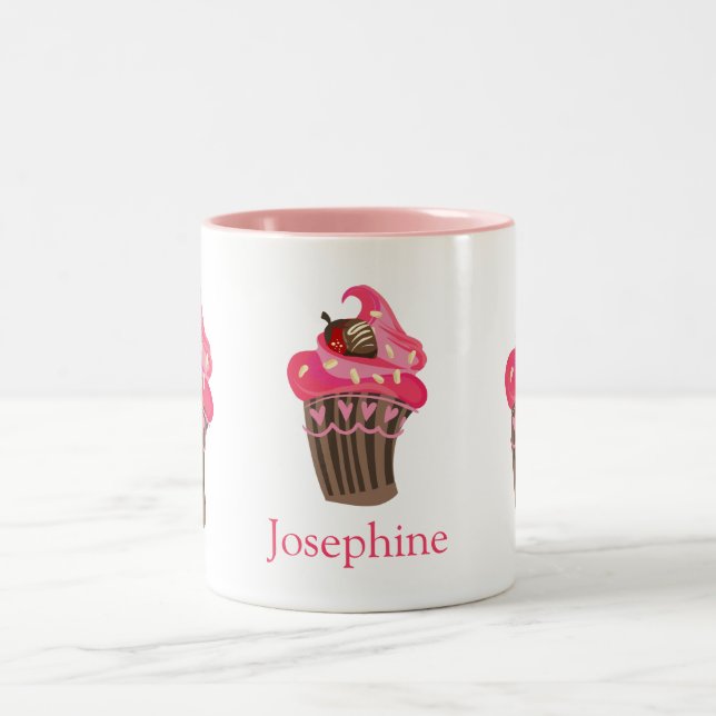 Personalised Whimsy Pink Cupcake Two-Tone Coffee Mug (Center)