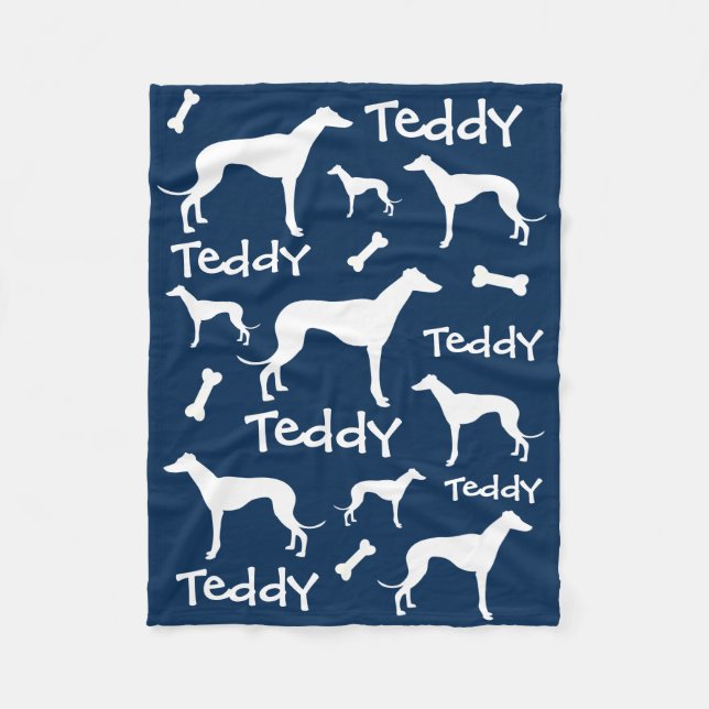 Personalised Whippet Dog Blanket Navy Blue (Front)