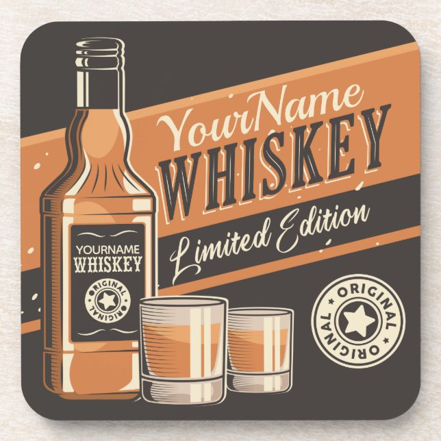 Personalised Whiskey Liquor Bottle Western Bar  Coaster (Front)
