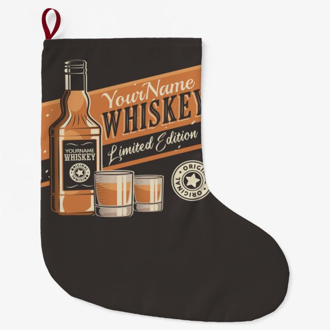 Personalised Whiskey Liquor Bottle Western Bar  Large Christmas Stocking (Front)