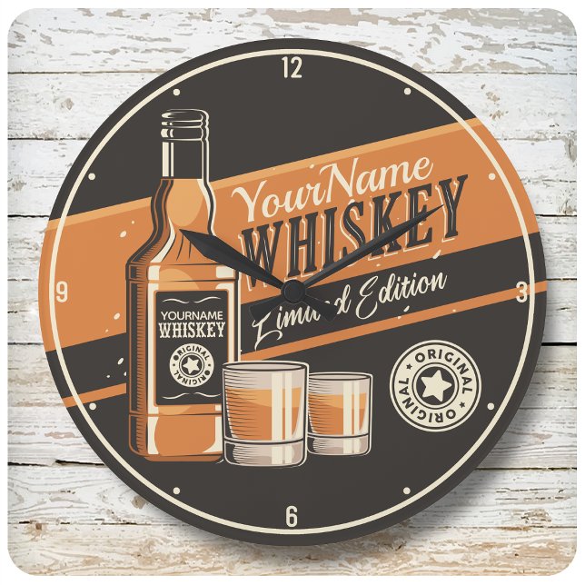 Personalised Whiskey Liquor Bottle Western Bar Large Clock (Creator Uploaded)