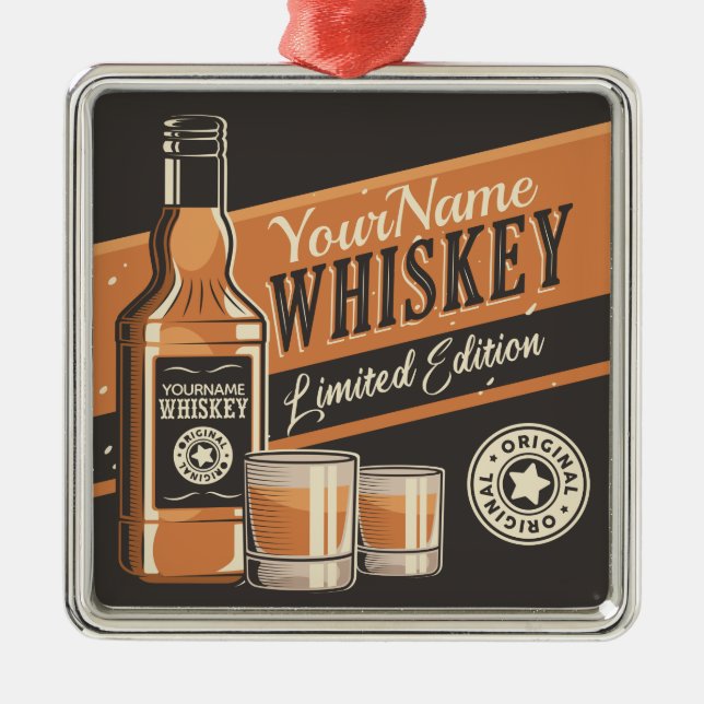 Personalised Whiskey Liquor Bottle Western Bar  Metal Ornament (Front)