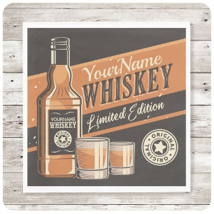 Personalised Whiskey Liquor Bottle Western Bar Napkin
