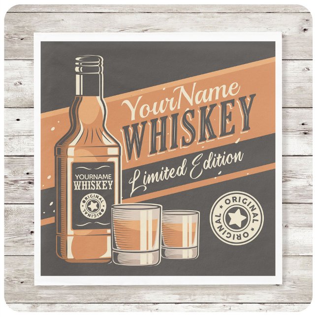 Personalised Whiskey Liquor Bottle Western Bar Napkin (Creator Uploaded)