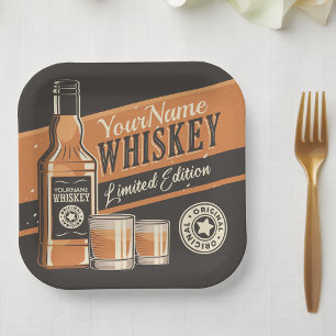 Personalised Whiskey Liquor Bottle Western Bar Paper Plate