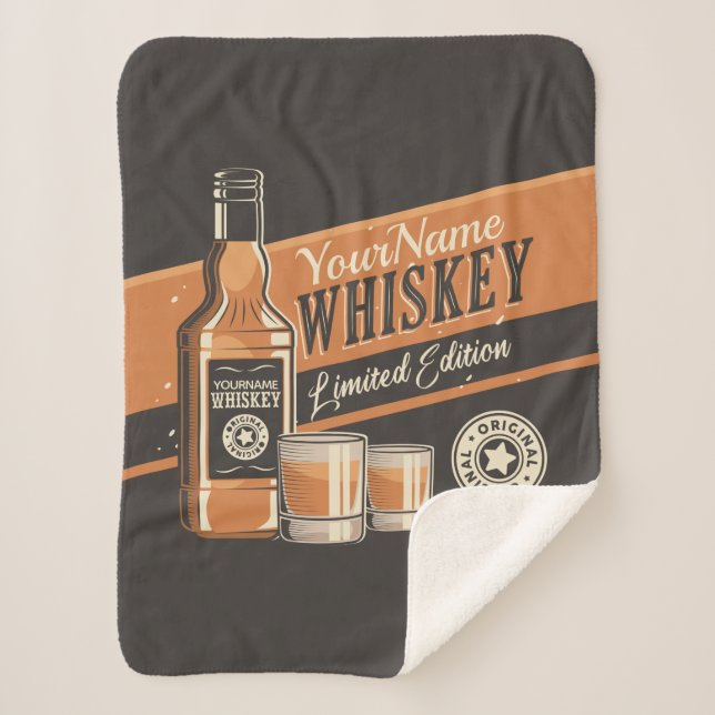Personalised Whiskey Liquor Bottle Western Bar  Sherpa Blanket (Front)