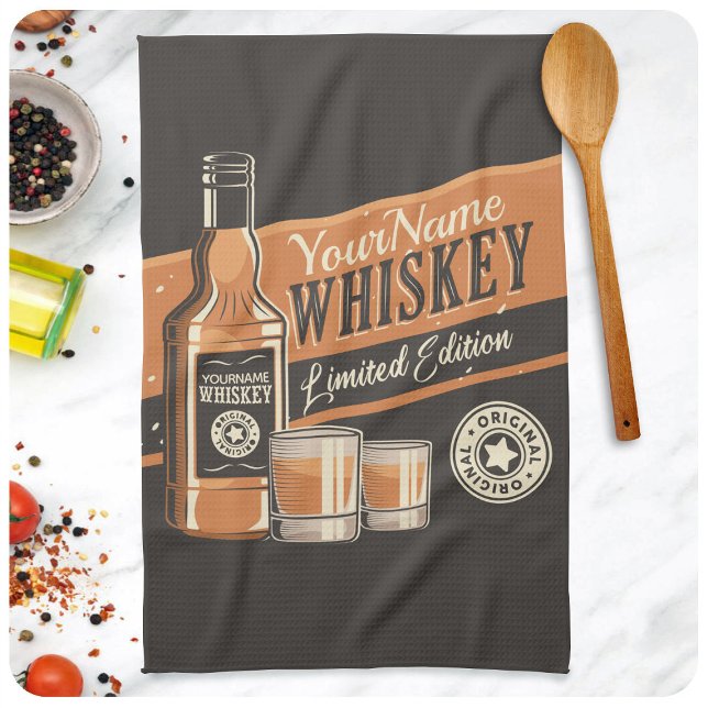 Personalised Whiskey Liquor Bottle Western Bar Tea Towel (Creator Uploaded)
