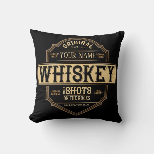 Personalised Whiskey on the Rocks Liquor Label Bar Cushion (Front)