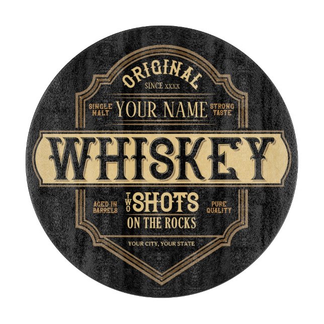 Personalised Whiskey on the Rocks Liquor Label Bar Cutting Board (Front)