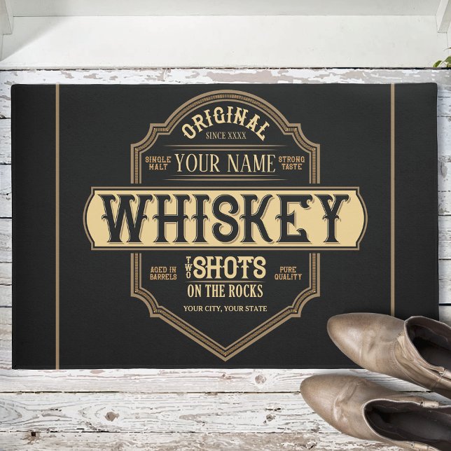Personalised Whiskey on the Rocks Liquor Label Bar Doormat (Creator Uploaded)