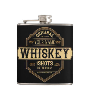 Personalised Whiskey on the Rocks Liquor Label Bar Hip Flask