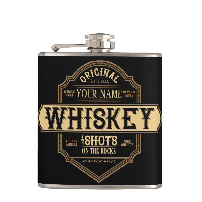 Personalised Whiskey on the Rocks Liquor Label Bar Hip Flask (Front)