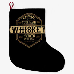 Personalised Whiskey on the Rocks Liquor Label Bar Large Christmas Stocking