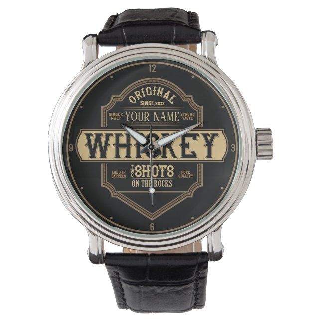 Personalised Whiskey on the Rocks Liquor Label Bar Watch (Front)