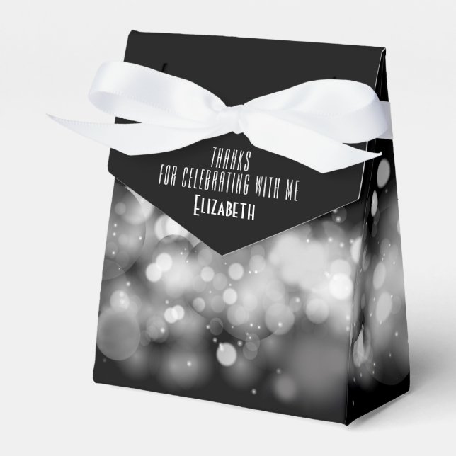 Personalised White and Black Bokeh Favour Box (Front Side)
