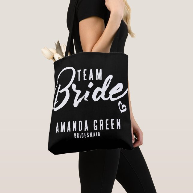 Personalised White And Black Bridesmaids Group Tot Tote Bag (Close Up)