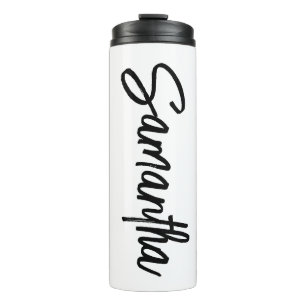 Personalised White and Black Brush Script Thermal Tumbler