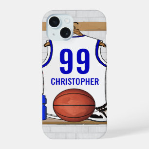 Personalised White and Blue Basketball Jersey iPhone 15 Case