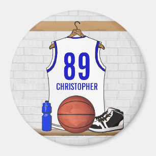 Personalised White and Blue Basketball Jersey Magnet
