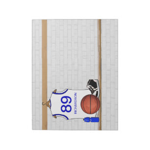 Personalised White and Blue Basketball Jersey Notepad