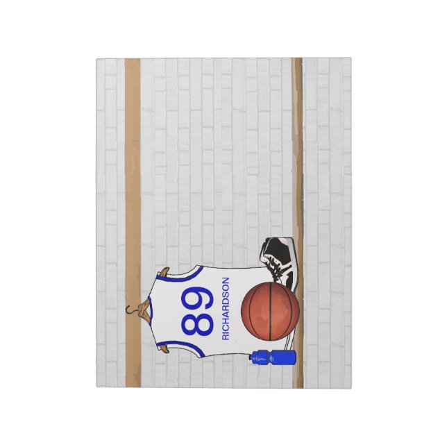 Personalised White and Blue Basketball Jersey Notepad (Rotated)