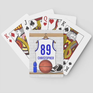 Personalised White and Blue Basketball Jersey Playing Cards