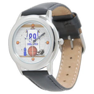 Personalised White and Blue Basketball Jersey Watch