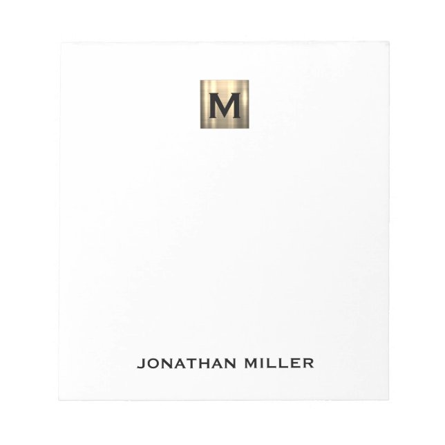 Personalised White and Gold Monogram Notepad (Front)